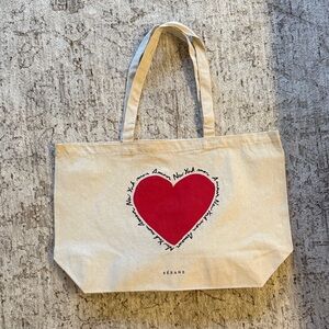 NWOT Sézane Mon Amour Tote Cream Canvas Tote with Red Heart
